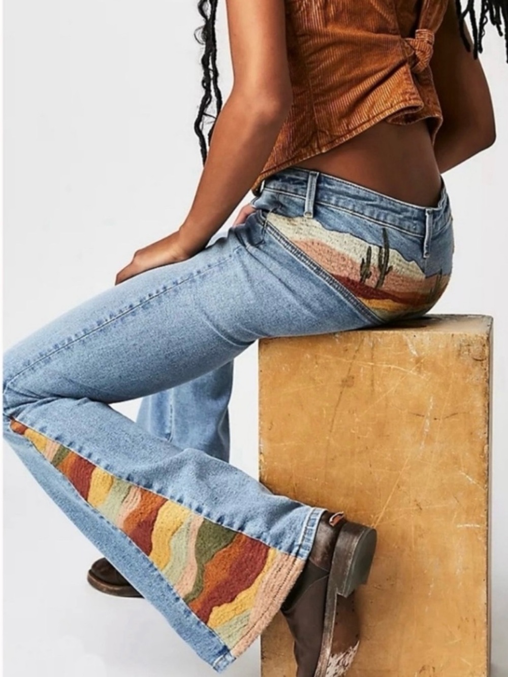 DRIFTWOOD X Free People Farrah Cactus Embroidered Flare Jeans NWT RT $178 Sz 30